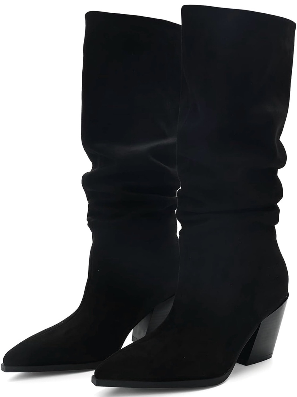 Black Suede Slouchy Pointed Toe Knee High Boots 8.5